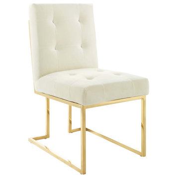 Privy Gold Stainless Steel Performance Velvet Dining Chair, Gold Ivory