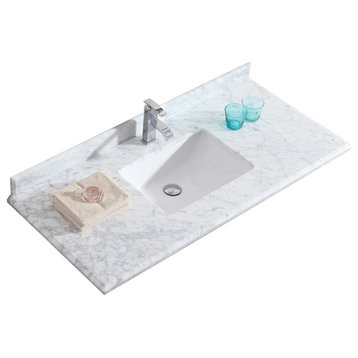 White Carrara Countertop - 48" - Single Hole with Rectangle Sink