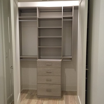 Grey Shelves & Drawers in Reach-in Closet
