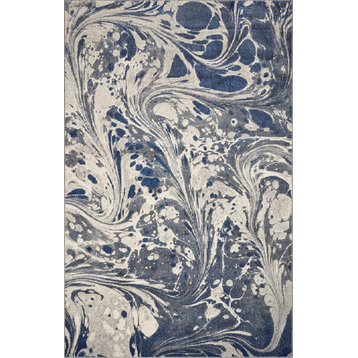 Watercolor Marble Plush Area Rug, Gray, 5'x7'6"