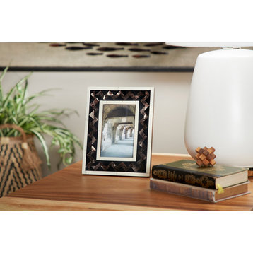 Black, Natural and Brown Resin and Bone Rectangular Picture Frame