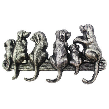 Rustic Silver Cast Iron Dog Wall Hooks 8"