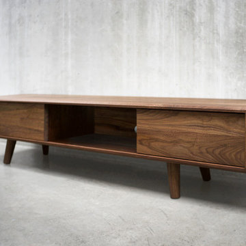 Solid Black Walnut Media Console/ TV Stand/ Credenza/ Cabinet with Beveled Edges