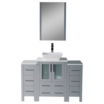 Sydney 48" Vanity Set With Vessel Sink and Double Side Cabinets, Metal Gray