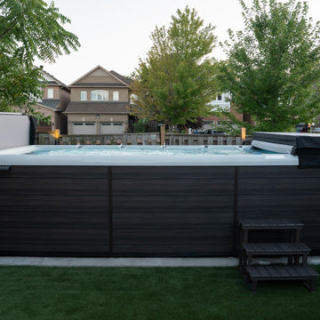 Modern Cedar Deck, Louvered Pergola & Outdoor Kitchen Retreat