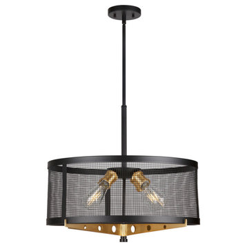 4-Light Wire Mesh Drum Pendant, Black and Soft Gold