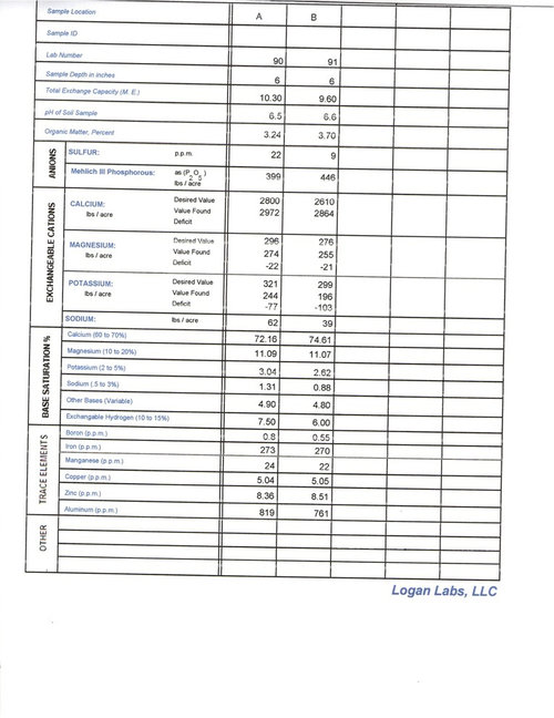 Logan Labs soil test results.
