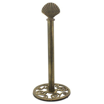 Rustic Gold Cast Iron Seashell Extra Toilet Paper Stand 16"