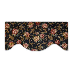 Priority Home and Design - Mill Creek Floral Rose Scroll Black Damask Valance - Valances