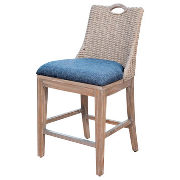 Belize Counter Chair In Rustic Driftwood, Daphnie Blue