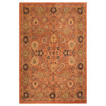 Bareens Designer Rugs - Bohemien Ziegler Jaclyn Rust Brown Hand-Knotted Wool Rug - 8'4'' x 9'11'' - Enhance the ambiance of your home with this magnificent Persian-influenced Turkish hand-knotted rug made by skilled artisans capable of creating the most exceptional vegetable dyes and hand-spun wool. This exquisite handmade rug is a one-of-a-kind Peshawar Kafkaz, otherwise identified as Chobi, Chobi Peshawar, Oushak, or Ziegler rug. These handmade rugs are crafted in Pakistan utilizing superior-quality wool imported from Australia, New Zealand, and Korea in two types of weaves: the Persian weave and the Mori weave. This rug is meticulously crafted by hand using the finest natural vegetable dyes extracted from local plants. The artisans use a blend of hand-spun local and fine merino wool, resulting in a rug with a compelling texture, higher lanolin content, and longer staple. The artisans occasionally incorporate natural or artificial silk into the pile to enhance specific motifs. The finished product is an awe-inspiring execution of flawless design and an understated palette that exudes elegance.