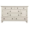 Alpine Furniture Winchester 6 Drawer Wood Dresser with 2 Cabinets in White