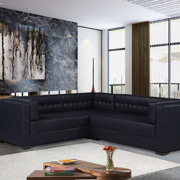 Chic Home Lorenzo Left Facing Sectional Sofa, Navy PU Leather