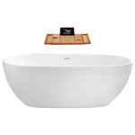 Streamline - 59" Streamline N-300-59FSWH-FM Soaking Freestanding Tub With Internal Drain - This Streamline 59" modern deep soaking bathtub is just what your bathroom needs. It was designed with a beautiful white gloss finish and an internal drain to keep its sleek design. This soft curved bathtub can hold up to 58gallons of water. FREE Bamboo Bathtub Caddy Included in Purchase!