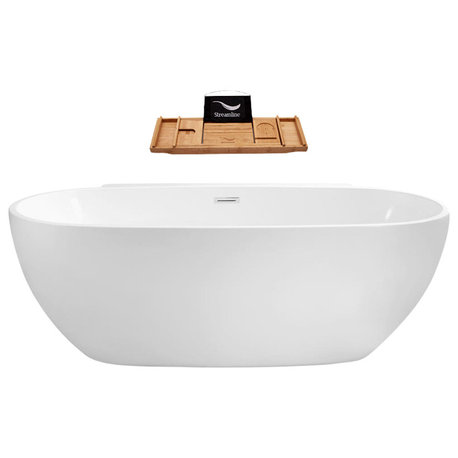 59" Streamline N-300-59FSWH-FM Soaking Freestanding Tub With Internal Drain