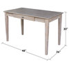 Traditional Desk, Rectangular Shape With Tapered Legs & Drawer, Washed Gray