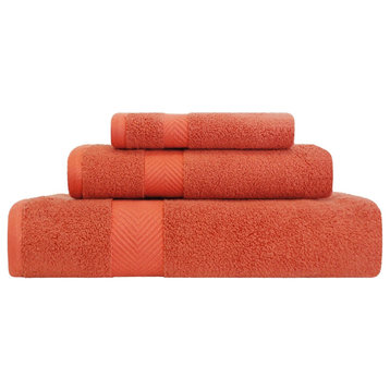 3 Piece Cotton Zero Twist Hand Bath Towel Set, Brick