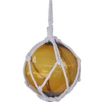 Amber Japanese Glass Ball Fishing Float With White Netting Decoration 6''