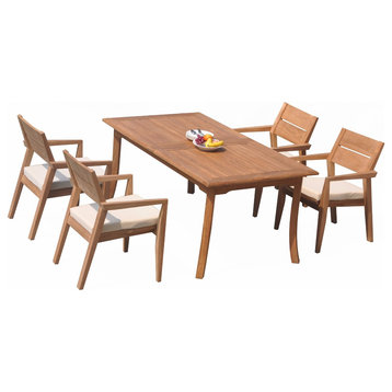 5-Piece Outdoor Teak Dining Set: 94" Rectangle Table, 4 Celo Stacking Arm Chairs