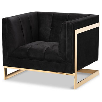 Baxton Studio Ambra Glam and Luxe Black Velvet Fabric Upholstered and Button...