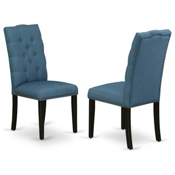 Set of 2 Elsa Parson Chair With Black Finished Leg, Blue Fabric