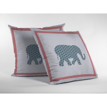28" Blue Pink Elephant Indoor Outdoor Throw Pillow