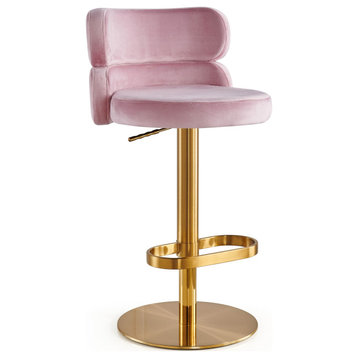 Mid-Century Modern Italian Barstool Height Adjustable & 360-Degree Swivel, Pink