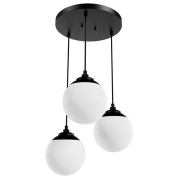 Hepburn Matte Black With Cased White Glass 3 Light Cluster Ceiling