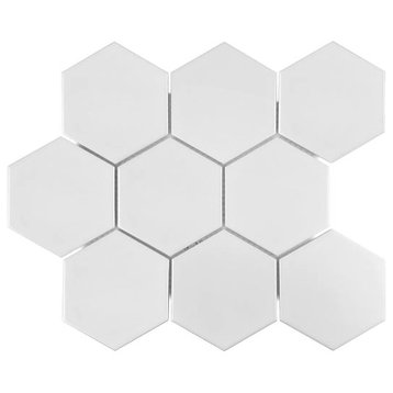 Gio White Matte 4" Hexagon Porcelain Mosaic Tile, 11 Sheets