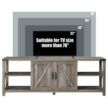 Stylish 68" TV Stand Wood Metal Industrial Entertainment Center Farmhouse