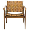 Safavieh Couture Dilan Leather Safari Chair, Brown/Light Brown