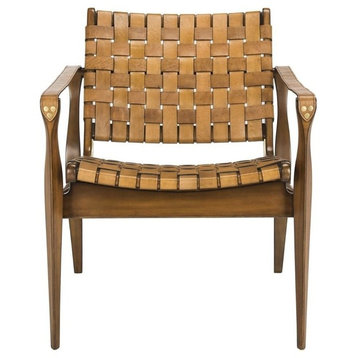 Safavieh Couture Dilan Leather Safari Chair, Brown/Light Brown