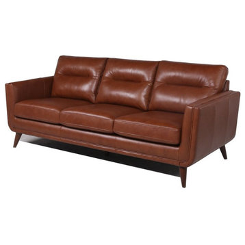 Rex Mid-Century Leather Sofa in Cobblestone Brown