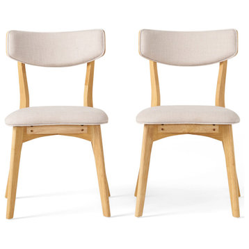Crystal Mid-Century Modern Fabric Upholstered Dining Chairs, Set of 2, Light Beige