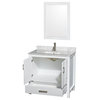 36" Single Vanity,White,White Carrara Marble Top,Undermount Square Sink,Mirror
