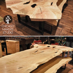 Live Edge Dining Table Solid Maple with Live Edge Bench - Dining Tables