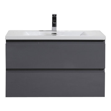 MOB 36" Wall Mounted Vanity With Reinforced Acrylic Sink, High Gloss Gray