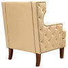 Mid-century Modern Style Vegan Leather Armchair with Squared Arms, Beige