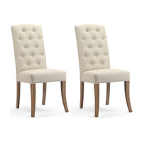 Rochelle Natural Linen Tufted Dining Chairs, Set of 2