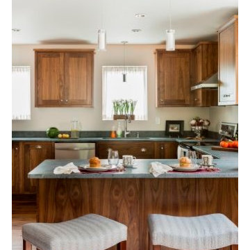 Walnut cabinetry finished with a clear waterborne urethane.