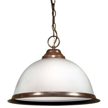 Traditional 1-Light 15" Pendant In Old Bronze Finish With Frosted Ribbed Glass