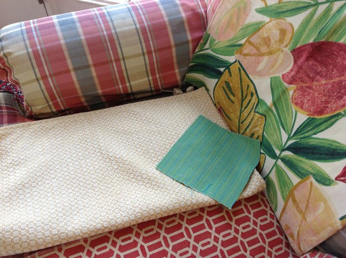 Help With Fabric Decision Reupholstering A Chair In Either The Chain Link Pattern Or Green Stria Maybe Neither Both Fabrics Are Indoor Outdoor And Is Sunbrella Dupione Palm