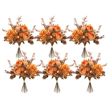 Rose And Fall Foliage Bouquet (Set Of 6) 15"H Polyester