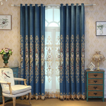 QY2168A Maia Embroidered Floral Thick Chenille Custom Made Curtains
