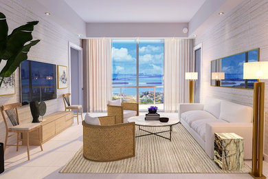 Large beach style open concept living room photo in Miami