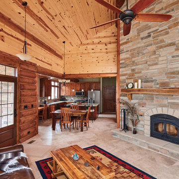 Iowa Milled Log Home Great Room, A Cabin Refined™ Home