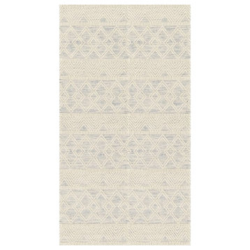 Unique Area Rug, 100% Wool With Geometric Pattern, Blue/White, 9' X 12'