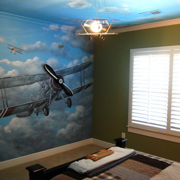 Aviation/Planes Theme mural in a kids bedroom, hand-painted in McLean, Virginia
