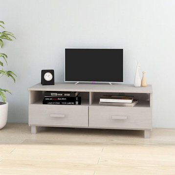 vidaXL TV Stand TV Unit with Storage Media Unit HAMAR White Solid Wood Pine