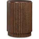 Meridian Furniture - Ronin End Table, Brown - Indulge in the allure of this Ronin Brown End Table. This table is sophisticated and charming, with a stunning dark brown finish and a fluted design that enhances the visual appeal of any living room or den. It's built from solid wood, MDF, and oak veneer, ensuring its durability and making it the focal point of any gathering. The natural wood grain variation gives this end table a unique appearance, while its mid-century design enables it to blend seamlessly into any space you choose to use it in.